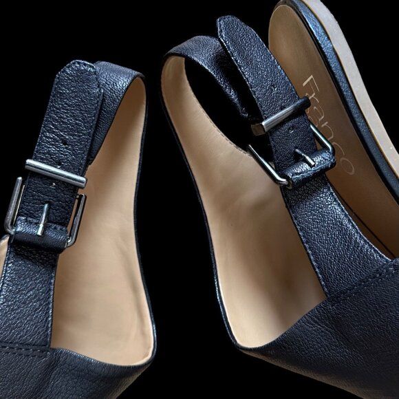 Franco Sarto Harbor Sandal Open Toe Slingback 8.5 M Buckle Shoe Black Asymmetric - Picture 9 of 12